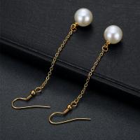 Edelstahl Tropfen Ohrring, 304 Edelstahl, mit Kunststoff Perlen, rund, für Frau, goldfarben, 72x10mm, verkauft von Paar