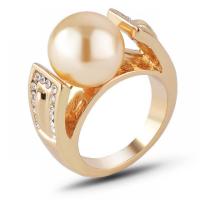 Tibetan Style Finger Ring, with Plastic Pearl, different size for choice & for woman & with rhinestone, golden, nickel, lead & cadmium free, 24x12mm, Sold By PC