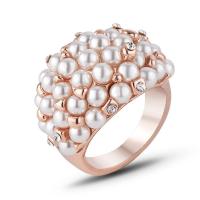 Zinc Alloy Finger Ring with Plastic Pearl & for woman & with rhinestone rose gold color nickel lead & cadmium free Sold By PC