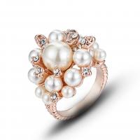 Tibetan Style Finger Ring, with Plastic Pearl, different size for choice & for woman & with rhinestone, rose gold color, nickel, lead & cadmium free, 22x23mm, Sold By PC
