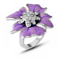 Zinc Alloy Finger Ring Flower & for woman & with rhinestone silver color nickel lead & cadmium free Sold By PC