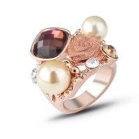 Tibetan Style Finger Ring, with Crystal & Plastic Pearl, different size for choice & for woman & with rhinestone, rose gold color, nickel, lead & cadmium free, 25x25mm, Sold By PC