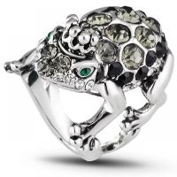 Zinc Alloy Finger Ring Frog & for woman & with rhinestone silver color nickel lead & cadmium free Sold By PC