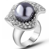 Zinc Alloy Finger Ring with Plastic Pearl & for woman & with rhinestone nickel lead & cadmium free Sold By PC