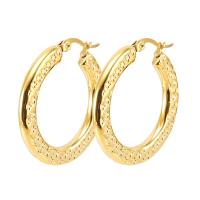 Acier titane boucle d'oreille cercle, Plaqué or 18K, bijoux de mode & pour femme, doré, 32mm,4.8mm, Vendu par paire