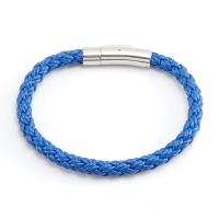 PU Cord Armband, 304 rostfritt stål, med PU, mode smycken & Unisex, blå, 8mm, Såld Per Ca 8.46 inch Strand