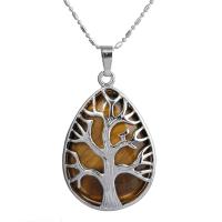 Gemstone Pendants Jewelry, Tibetan Style, with Gemstone, Teardrop, fashion jewelry & tree of life design & different materials for choice & Unisex, nickel, lead & cadmium free, 35x26x8mm, Sold By PC