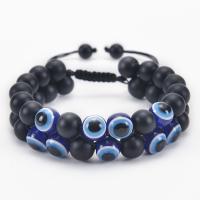 Evil Eye Jewelry Bracelet, Natural Stone, with Polyester Cord, Round, handmade, Double Layer & fashion jewelry & different materials for choice & Unisex & adjustable, more colors for choice, 10mm, Length:7-11.8 Inch, Sold By PC