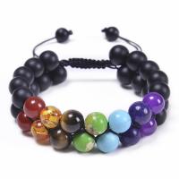 Gemstone Bracelets, with Polyester Cord, Round, handmade, Double Layer & fashion jewelry & Unisex & adjustable, more colors for choice, 10mm, Length:7-11.8 Inch, Sold By PC