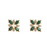 Rhinestone Earring Zinc Alloy Four Leaf Clover gold color plated fashion jewelry & for woman & with rhinestone nickel lead & cadmium free 25mm Sold By Pair