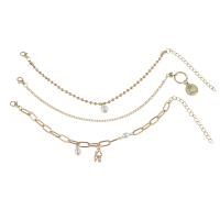 Zinc Alloy Anklet with Plastic Pearl gold color plated three layers & fashion jewelry & for woman golden nickel lead & cadmium free Sold By PC