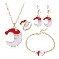 Cink ötvözet Jewelry Set, finger ring & karkötő & fülbevaló & nyaklánc, Hold, arany színű aranyozott, 4 darab & Karácsonyi design & divat ékszerek & a nő & zománc, nikkel, ólom és kadmium mentes, Által értékesített Set