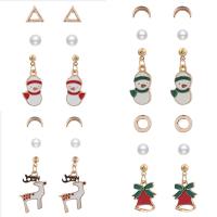 Christmas Earrings Zinc Alloy with Plastic Pearl gold color plated & Christmas Design & fashion jewelry & for woman & enamel nickel lead & cadmium free 11mm 6mm Sold By Set