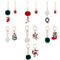 Christmas Earrings, Tibetan Style, with Plush, gold color plated, Christmas Design & fashion jewelry & different styles for choice & for woman & enamel, more colors for choice, nickel, lead & cadmium free, Sold By Pair