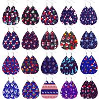 Christmas Earrings, PU Leather, with Tibetan Style, Teardrop, silver color plated, Christmas Design & different designs for choice & for woman, more colors for choice, 35x78mm, Sold By Pair
