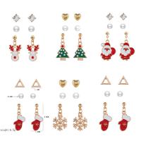 Christmas Earrings Zinc Alloy with Plastic Pearl gold color plated & Christmas Design & for woman & enamel & with rhinestone nickel lead & cadmium free 1.1cm 0.6cm Sold By Set