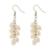 Freshwater Pearl Earrings, with Tibetan Style, silver color plated, fashion jewelry & for woman, 50mm, Sold By Pair