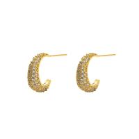Cubic Zirconia Micro Pave Brass Earring, Letter C, gold color plated, fashion jewelry & micro pave cubic zirconia & for woman, golden, nickel, lead & cadmium free, 5x17mm, Sold By PC