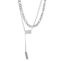 Титановые стали ожерелье, титан, с 5cm наполнитель цепи, Прямоугольная форма, Двойной слой & ювелирные изделия моды & Мужская & регулируемый, оригинальный цвет, длина:45 см, продается PC