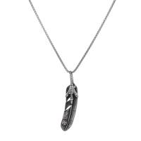 Partículas de aço colar, Forma de pena, joias de moda & estilo punk & para o homem & escurecer, cor original, comprimento 60 cm, vendido por PC