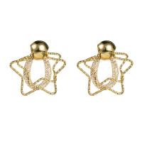 Rhinestone Earring Zinc Alloy Star plated for woman & with rhinestone & hollow nickel lead & cadmium free Sold By Pair