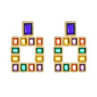 Rhinestone Earring, Tibetan Style, with Glass Rhinestone, Geometrical Pattern, gold color plated, for woman & hollow, more colors for choice, 42x62mm, Sold By Pair