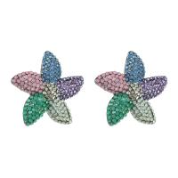 Rhinestone Earring Zinc Alloy Starfish plated for woman & with rhinestone nickel lead & cadmium free Sold By Pair