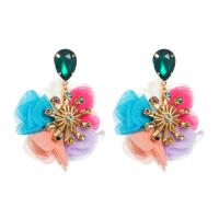 Rhinestone Earring, Tibetan Style, with Glass Rhinestone & Cloth, Flower, gold color plated, for woman & with rhinestone, more colors for choice, Sold By Pair
