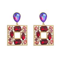 Rhinestone Earring, Tibetan Style, with Glass Rhinestone, Geometrical Pattern, gold color plated, for woman & hollow, more colors for choice, 40x65mm, Sold By Pair