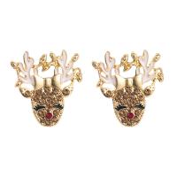Christmas Earrings Zinc Alloy Antlers gold color plated for woman & enamel & with rhinestone nickel lead & cadmium free Sold By Pair