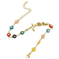 Bracelet Evil Eye bijoux, Acier inoxydable 304, pour femme & émail, doré, Longueur Environ 9 pouce, Vendu par PC