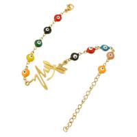 Evil Eye Jewelry Bracelet 304 Stainless Steel Vacuum Ion Plating for woman & enamel golden Length Approx 9 Inch Sold By PC