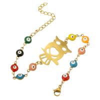 Bracelet Evil Eye bijoux, Acier inoxydable 304, pour femme & émail, doré, Longueur:Environ 9 pouce, Vendu par PC