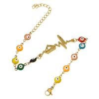 Evil Eye Jewelry Bracelet, 304 Stainless Steel, Vacuum Ion Plating, for woman & enamel, golden, Length:Approx 9 Inch, Sold By PC