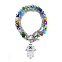 Evil Eye Jewelry Bracelet, 304 Stainless Steel, with Seedbead, fashion jewelry & for woman & with rhinestone, original color, Length:Approx 7.87 Inch, Sold By PC