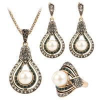 Rhinestone Jewelry Sets Zinc Alloy with Plastic Pearl antique gold color plated three pieces & fashion jewelry & for woman & with rhinestone nickel lead & cadmium free Length Approx 17.72 Inch Sold By Set