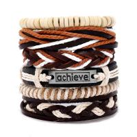 PU Leather Bracelet Set, with Cowhide & Wax Cord & Wood & Tibetan Style, 6 pieces & fashion jewelry & Unisex, Length:Approx 17-18 cm, Sold By Set