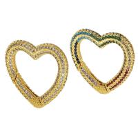 Messing Snap Lås, Heart, guldfarve belagt, mode smykker & du kan DIY & Micro Pave cubic zirconia & for kvinde, flere farver til valg, 26.50x26x4mm, 10pc'er/Lot, Solgt af Lot
