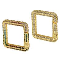 Messing Snap Lås, Square, guldfarve belagt, mode smykker & du kan DIY & Micro Pave cubic zirconia & for kvinde, flere farver til valg, 24x24x4mm, 5pc'er/Lot, Solgt af Lot