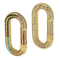 Brass Snap Clasp, gold color plated, fashion jewelry & DIY & micro pave cubic zirconia & for woman, more colors for choice, 28x15x4mm, 5PCs/Lot, Sold By Lot