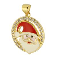 Brass Pendant, Santa Claus, gold color plated, Christmas Design & fashion jewelry & DIY & micro pave cubic zirconia & for woman, multi-colored, 19.50x23x4mm, Hole:Approx 3mm, 10PCs/Lot, Sold By Lot