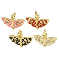 Cubic Zirconia Micro Pave Brass Pendant, Butterfly, gold color plated, fashion jewelry & DIY & micro pave cubic zirconia & for woman & enamel, more colors for choice, 17x11x2mm, Hole:Approx 3mm, 10PCs/Lot, Sold By Lot