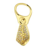 Cubic Zirconia Micro Pave Brass Pendant, Pull-Tab, gold color plated, fashion jewelry & DIY & micro pave cubic zirconia & for woman, golden, 11x25x3mm, Hole:Approx 9mm, 10PCs/Lot, Sold By Lot