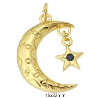 Cubic Zirconia Micro Pave Brass Pendant, Moon and Star, gold color plated, fashion jewelry & DIY & micro pave cubic zirconia & for woman, golden, 15x22x3mm, Hole:Approx 3mm, 10PCs/Lot, Sold By Lot