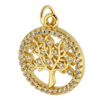 Cubic Zirconia Micro Pave Brass Pendant, Round, gold color plated, fashion jewelry & DIY & micro pave cubic zirconia & for woman, golden, 16x19x4mm, Hole:Approx 3.5mm, 10PCs/Lot, Sold By Lot
