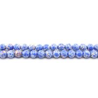 Edelstein Schmuckperlen, Impression Jaspis, rund, poliert, DIY & verschiedene Größen vorhanden, blau, verkauft per ca. 38 cm Strang