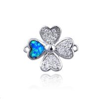 Cubic Zirconia Micro Pave Brass Connector, with Opal, Four Leaf Clover, plated, DIY & micro pave cubic zirconia & 1/1 loop, more colors for choice, nickel, lead & cadmium free, 18x15mm, 4PCs/Bag, Sold By Bag