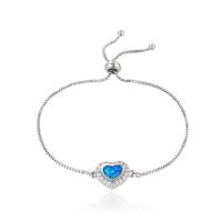 Cubic Zirconia Micro Pave Brass Bracelet, with Opal, Heart, plated, adjustable & micro pave cubic zirconia & for woman, more colors for choice, nickel, lead & cadmium free, 10x15mm, Length:11-22 cm, Sold By PC