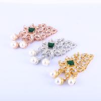 Cubic Zirconia Micro Pave Brass Connector, with Plastic Pearl, Flower, plated, DIY & micro pave cubic zirconia, more colors for choice, nickel, lead & cadmium free, 80x37mm, Sold By PC