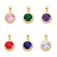Cubic Zirconia Micro Pave Brass Pendant, Round, gold color plated, DIY & micro pave cubic zirconia, more colors for choice, nickel, lead & cadmium free, 14.50x12x6mm, Sold By PC